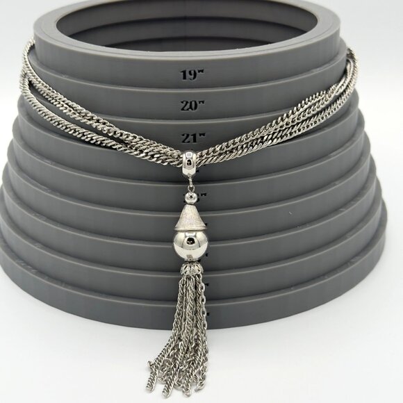 Vintage Silver Tone Tassel Necklace Fringe Pendant - Picture 7 of 9